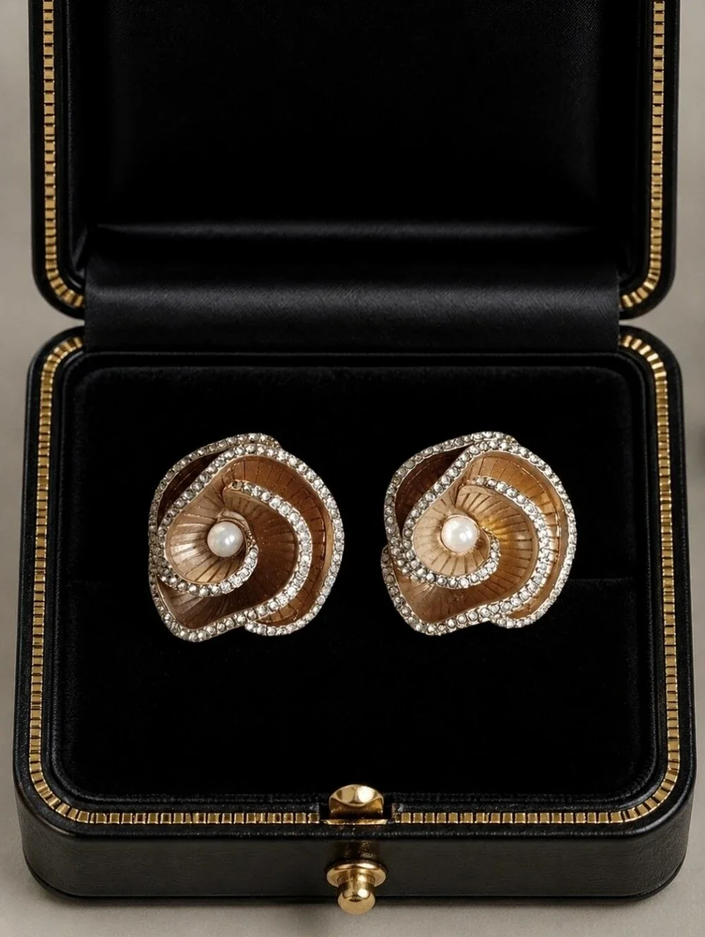 Unsigned Designer Brushed Matte Gold Tone Flower Faux Pearl Clip Earrings Ciner?